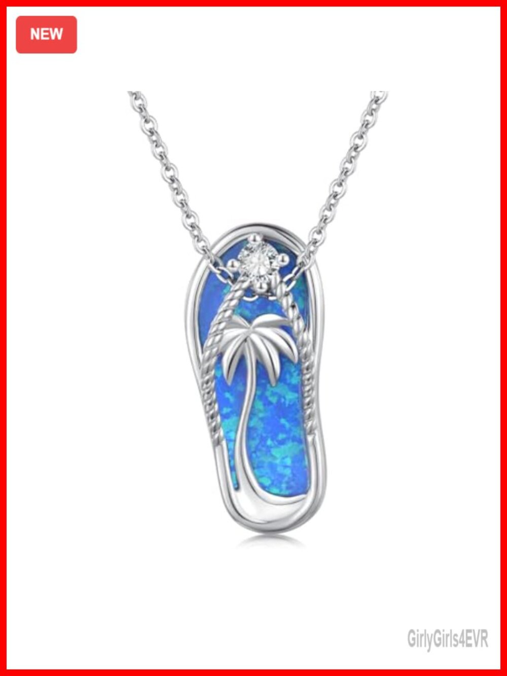 Sterling Silver Opal Flip Flop Pendant Necklace Beach Jewelry